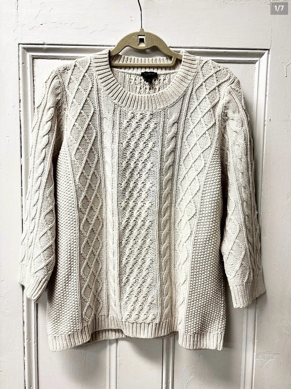 Talbots Soft Cable Knit Crewneck Sweater Cream XL